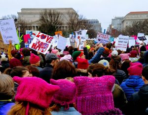 Protestors attending Women's March on Washington in January 2017.